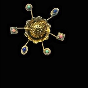 Vintage Freirich Atomic Gold and Multicolor Floral Brooch